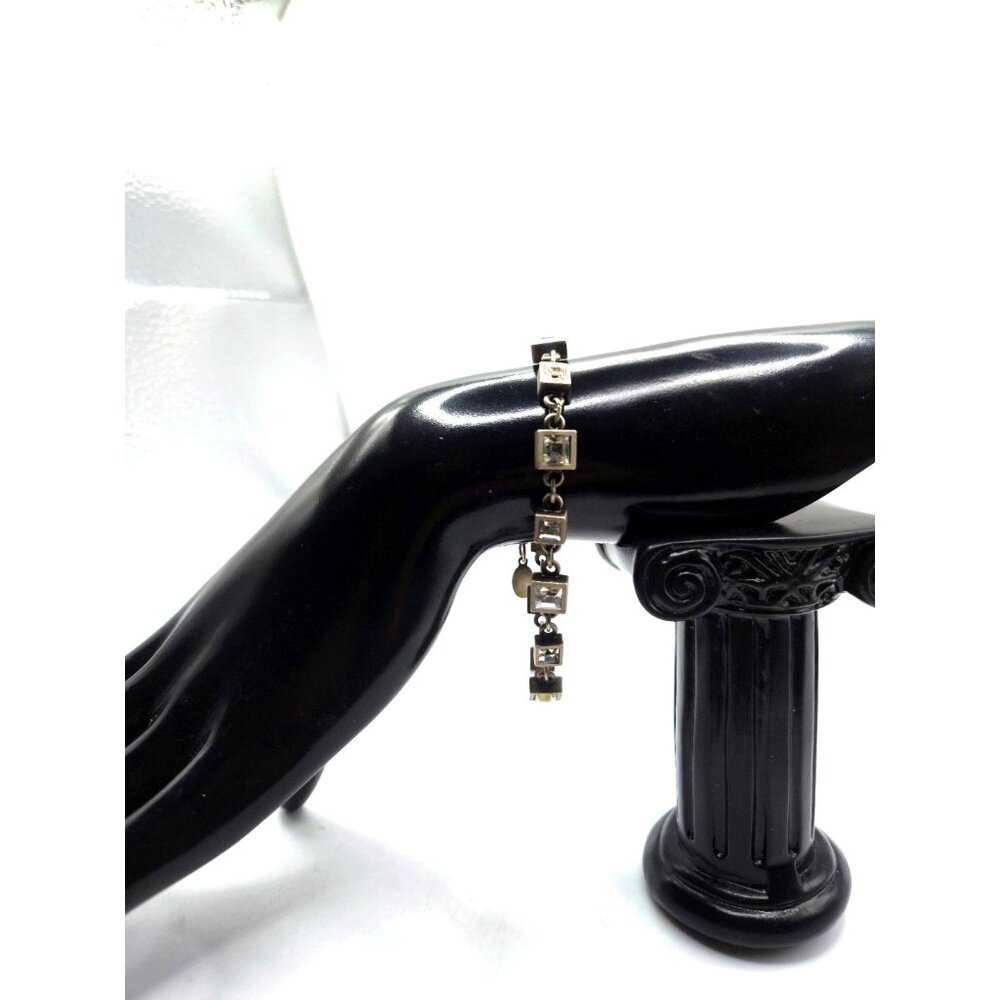 MYKA Signed Pewter Bracelet with Square Swarovski Crystals Toggle Clasp